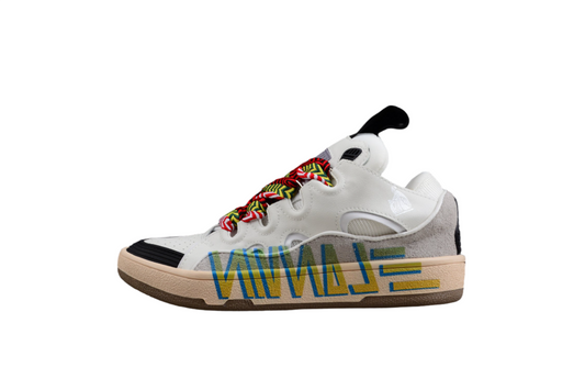 White Low Top Sneakers with Multicolor Laces