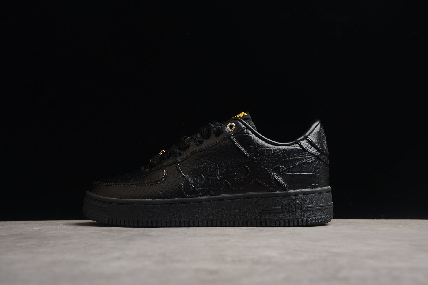 BAPE STA Low-Top Black Croc-Embossed Sneakers