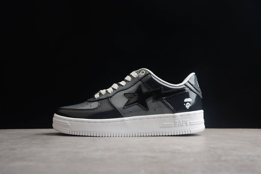 BAPE STA Black Patent Leather Low-Top Sneakers