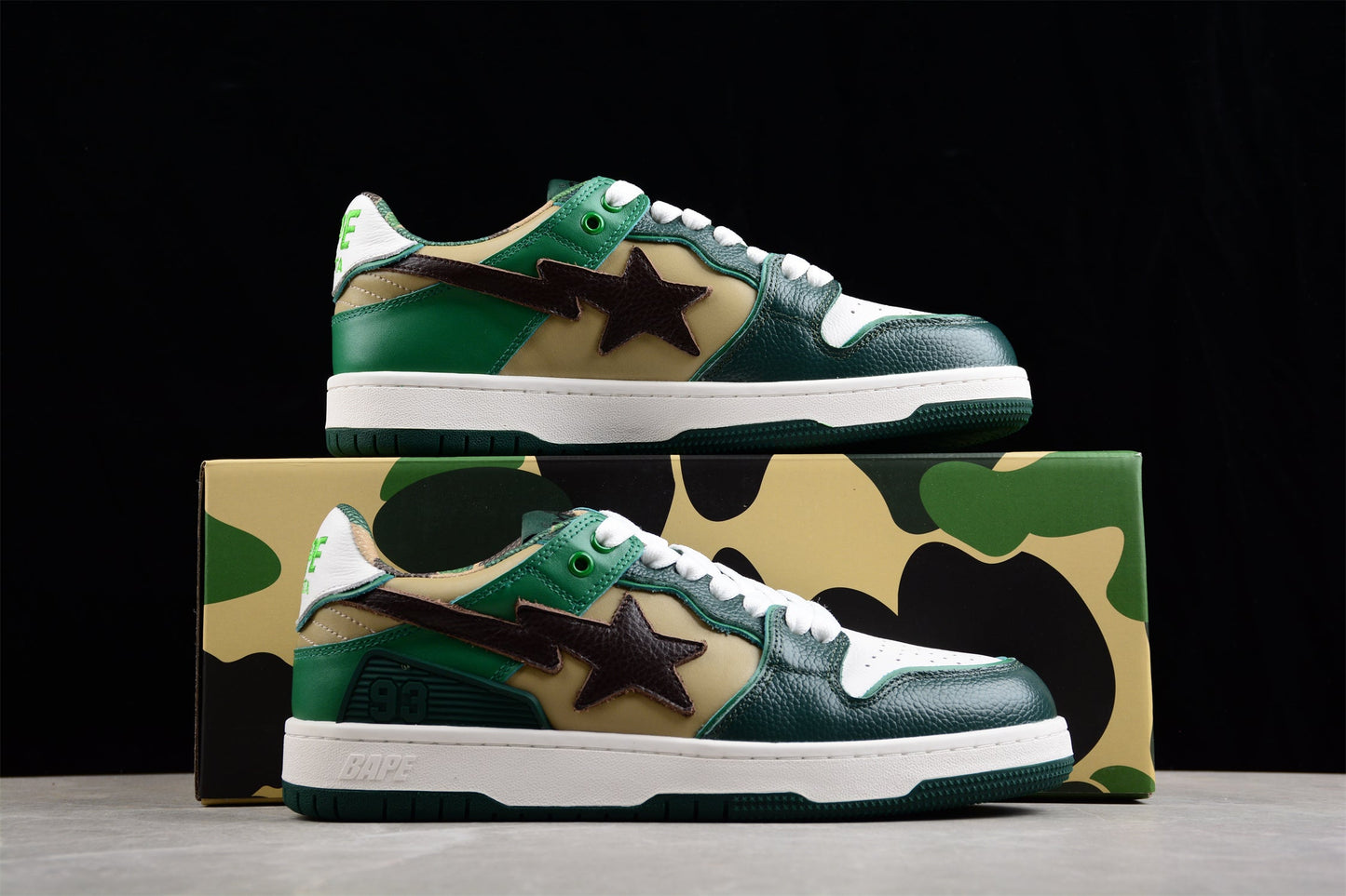 BAPE STA Low-Top Sneakers in Green and Brown