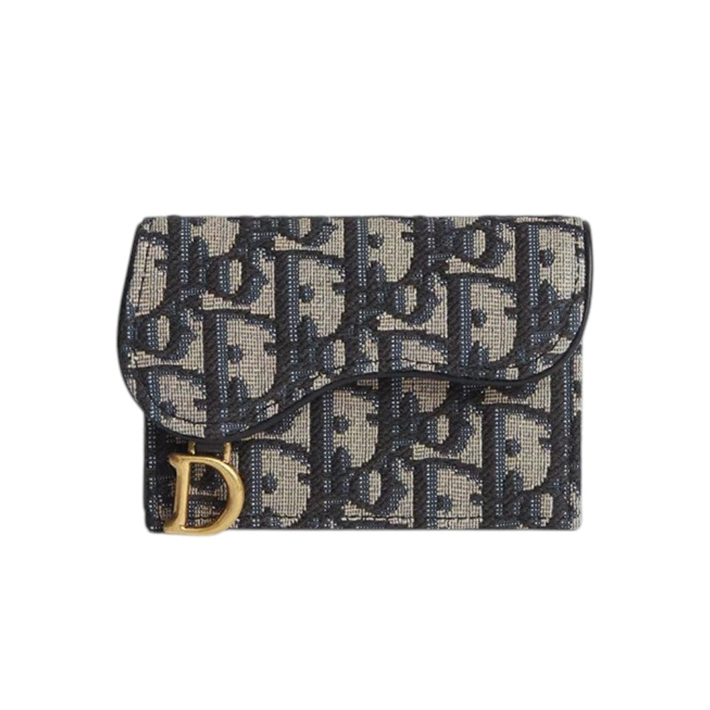디올 새들 카드 홀더 블루 디올 오블리크 자카드