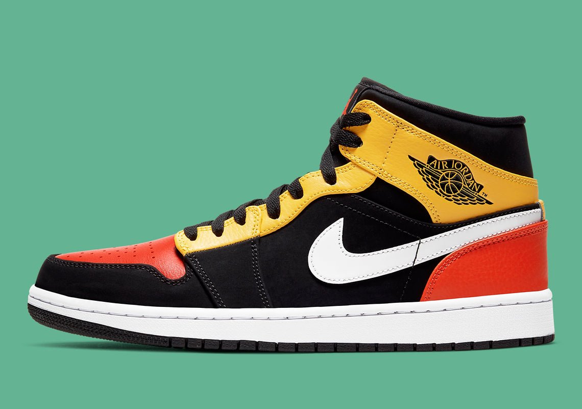 JORDAN 1 MID x BLACK AMARILLO ORANGE