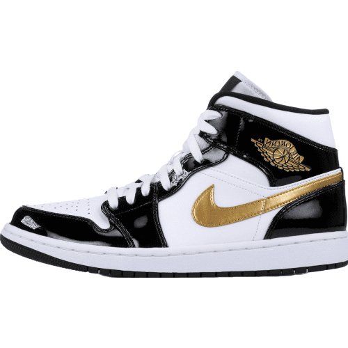 JORDAN 1 MID x PATENT BLACK WHITE GOLD